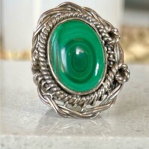 Silver Wire-Wrapped Malachite Ring - Size 5